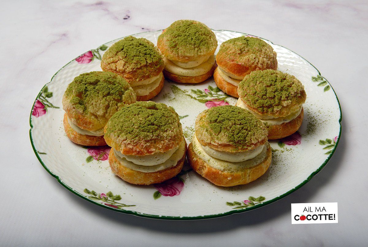 Couronne de choux croustillants au thé matcha, ailmacocotte.com