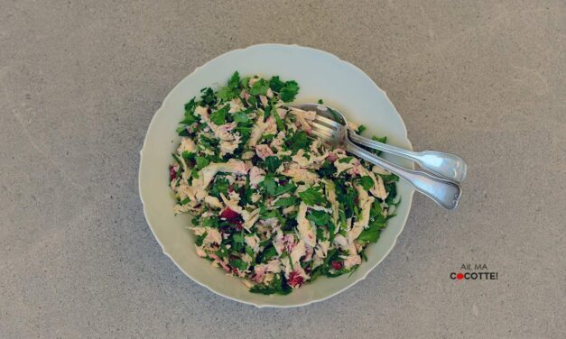 EFFILOCHÉ DE POULET AUX HERBES FRAÎCHES ET FRAMBOISES