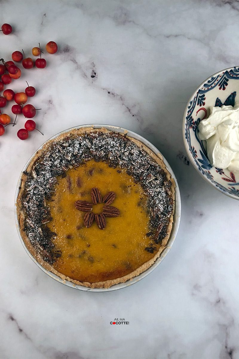 Tarte au potimarron chocolat et noix de pécan