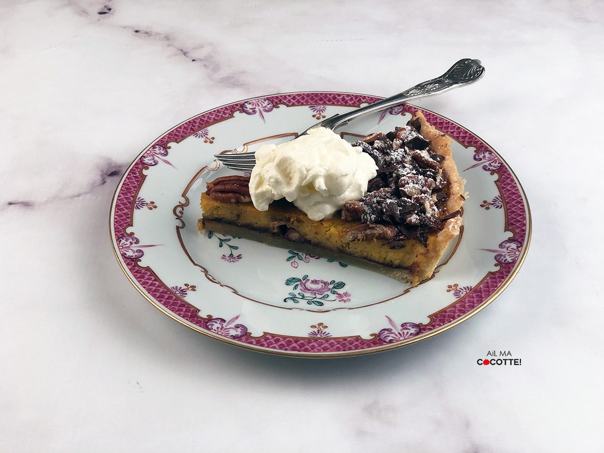 Tarte au potimarron chocolat et noix de pécan