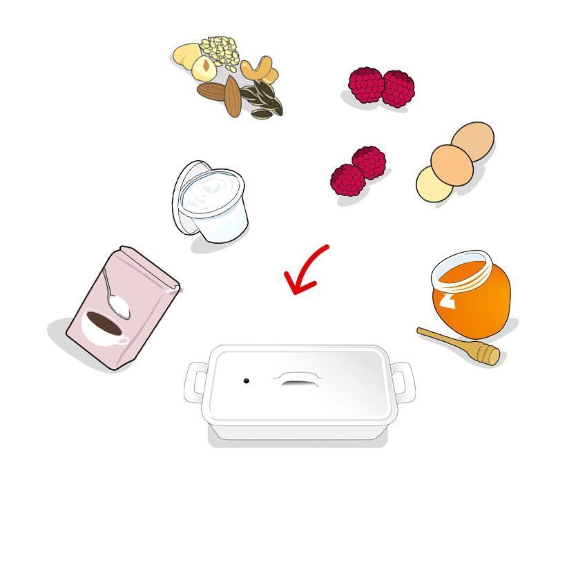 Icones des ingrédients composant le nougat glacé aux framboises et aux pistaches, ailmacocotte.com