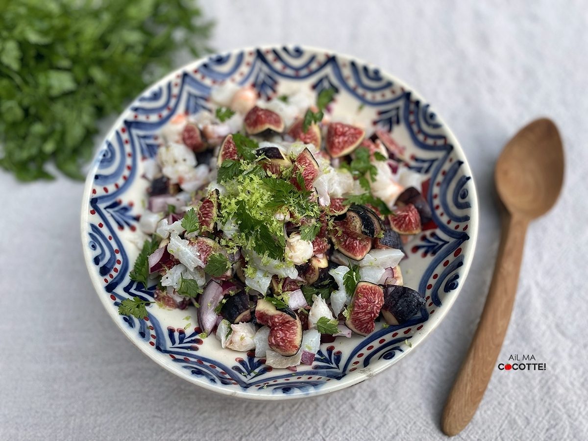 Tartare de cabillaud aux crevettes et figues