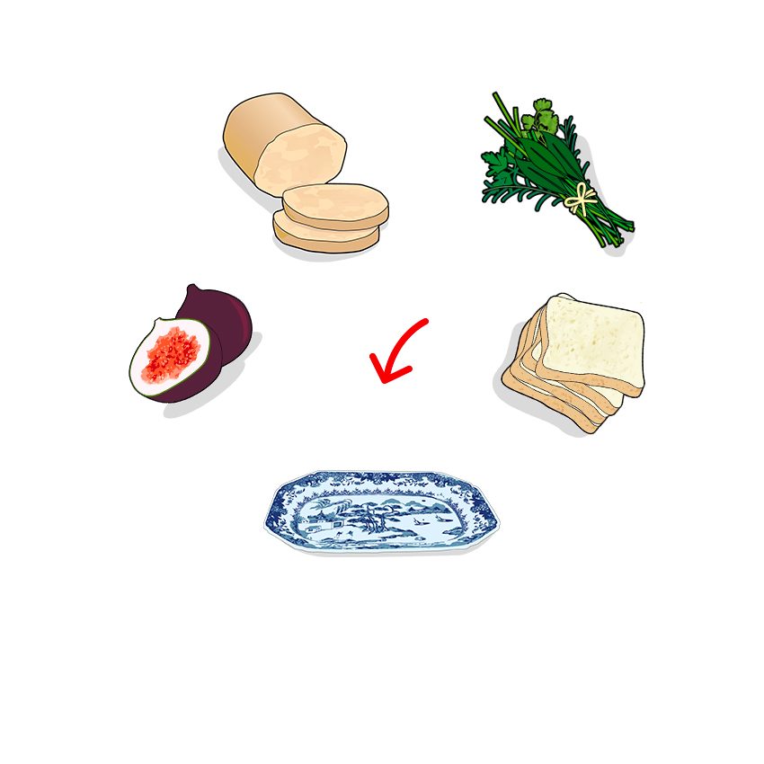 Icones des ingrédients composant les petits toasts au foie gras
