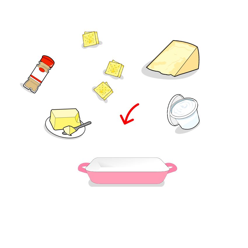 Icones des ingrédients composant les ravioles gratinées