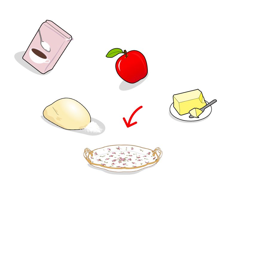 Icones des ingrédients composant la tarte tatin