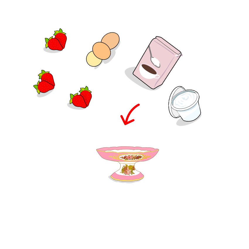 Icones des ingrédients composant le tiramisu aux fraises