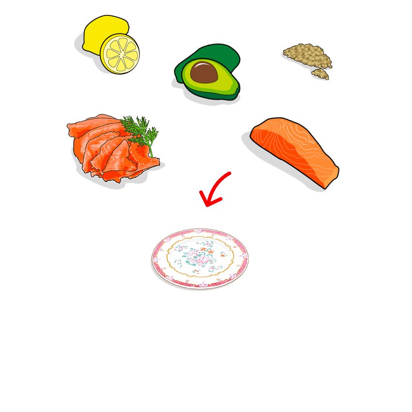 Icones des ingrédients composant les rouleaux aux deux saumons