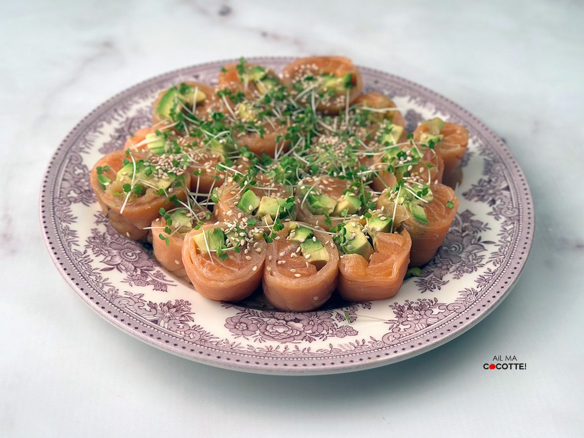 Rouleaux aux deux saumons et à l'avocat