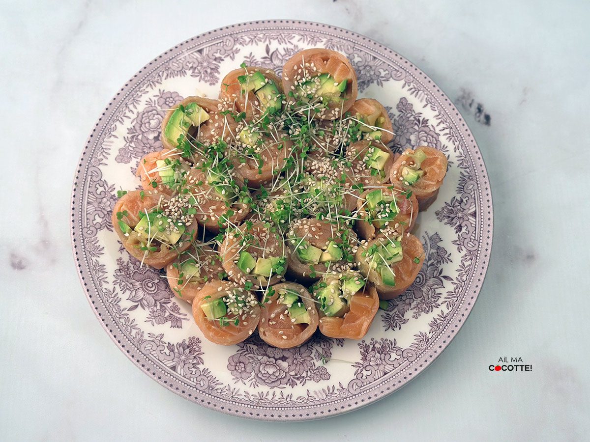 Rouleaux aux deux saumons et à l'avocat