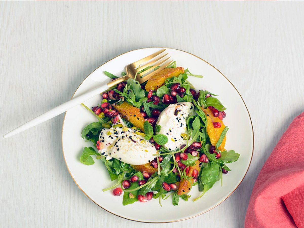Salade d'oranges, grenade, burrata LT Salade d'oranges, grenade et burrata
