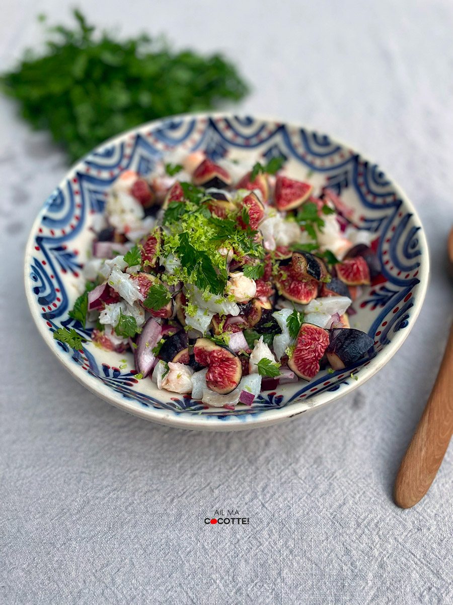 Tartare de cabillaud aux crevettes et figues
